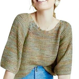 by Anthropologie Space Dyed Knit Sweater Cropped Boxy Boho Earthy Colors Sz M